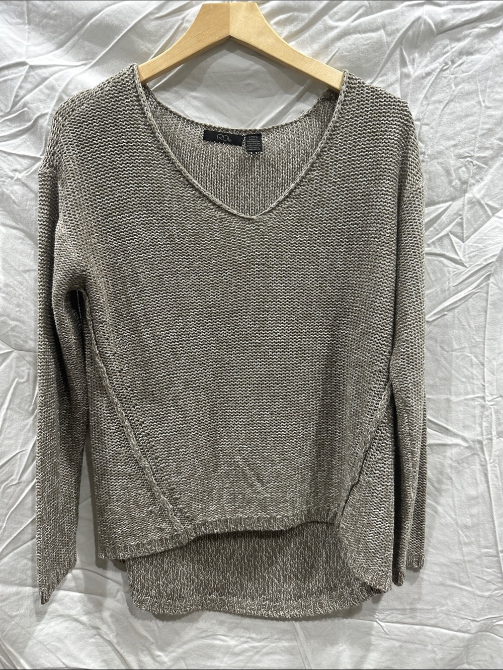 RDI Taupe V-Neck Lightweight Knit Sweater